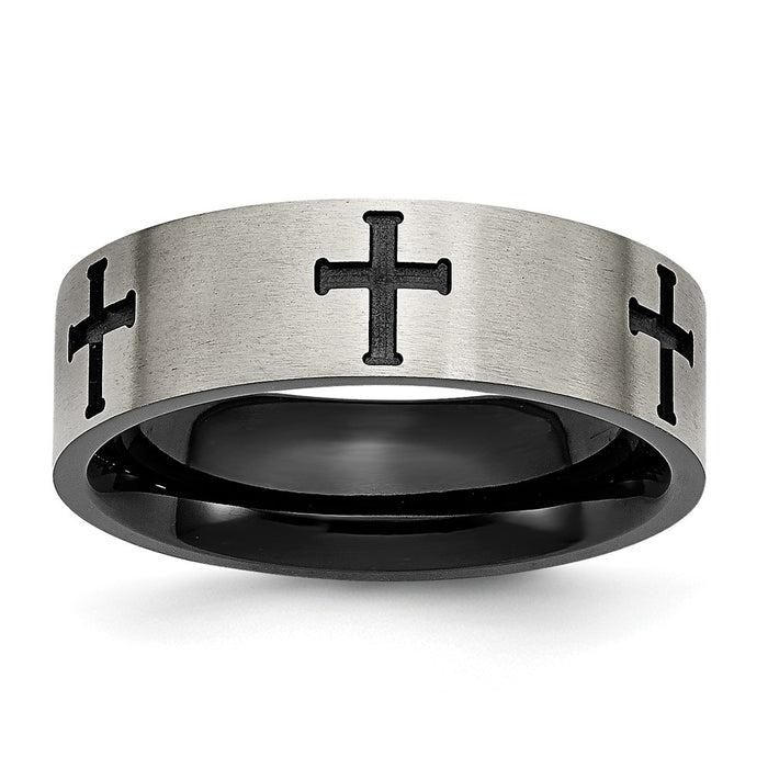 Buy Stylish 7mm Brushed Black IP-Plated Titanium Cross Band - Luxury Value!-1