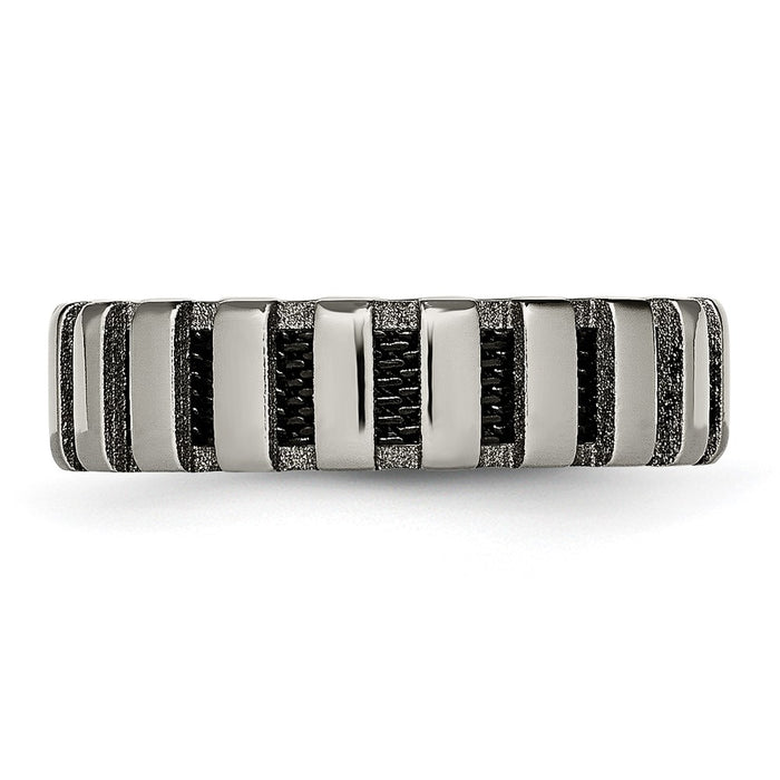 Shop Stylish Chiseled Titanium 6mm Band - Polished with Black IP-Plating-3
