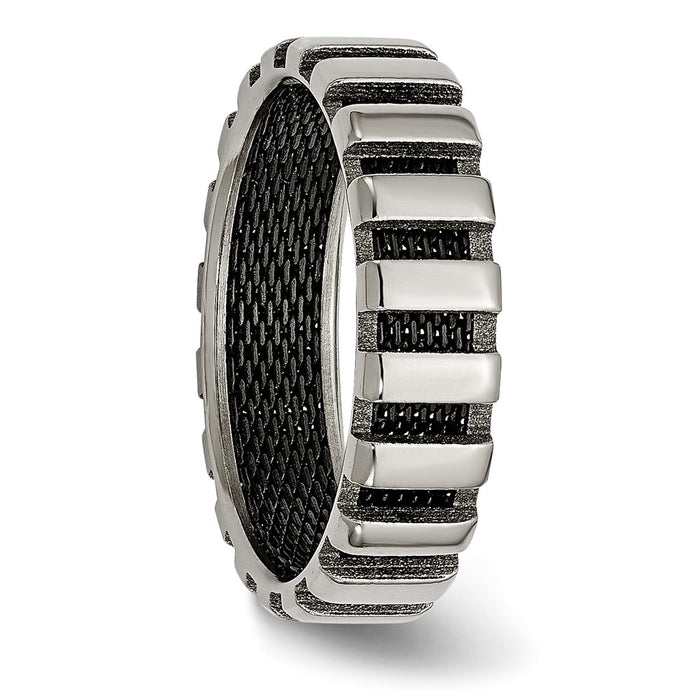Shop Stylish Chiseled Titanium 6mm Polished Band with Black IP-Plated Accents-4