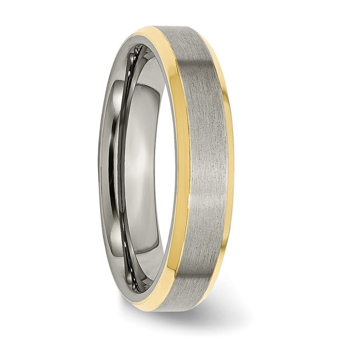 Buy Exclusive 5mm Brushed Yellow IP-Plated Beveled Edge Band in Titanium | Luxury Value-4
