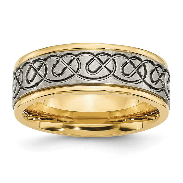 Buy Stylish 8mm Chiseled Titanium Scroll Design Band | Luxury Yellow IP-Plated-1