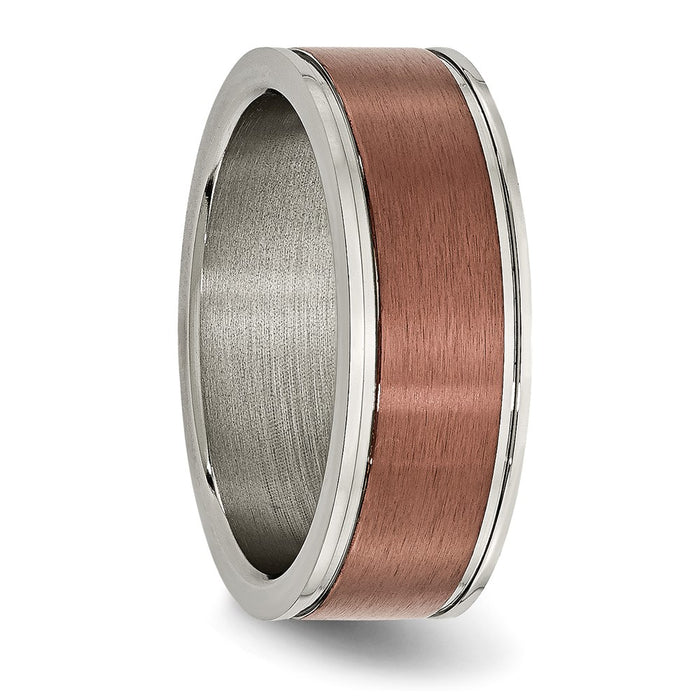 Buy Stylish 8mm Grooved Edge Band - Brushed Titanium & Brown IP Plating-4