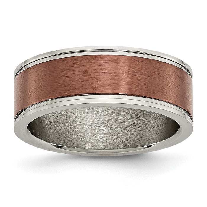 Designer 8mm Grooved Edge Band in Titanium & Brown IP Plating - Stylish Value-1