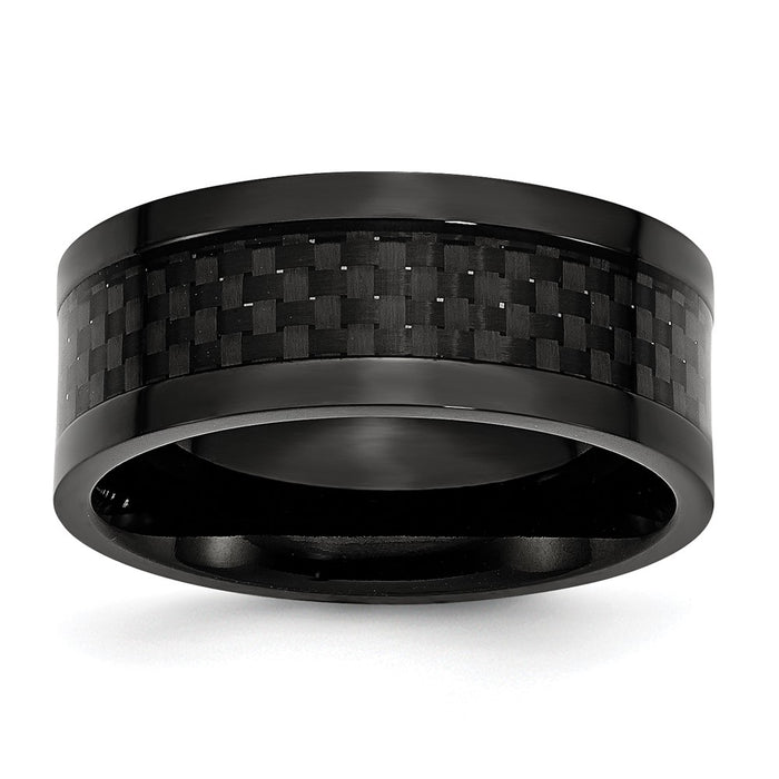 Buy Stylish 9mm Titanium Band with Polished Black Finish & Carbon Fiber Inlay-1