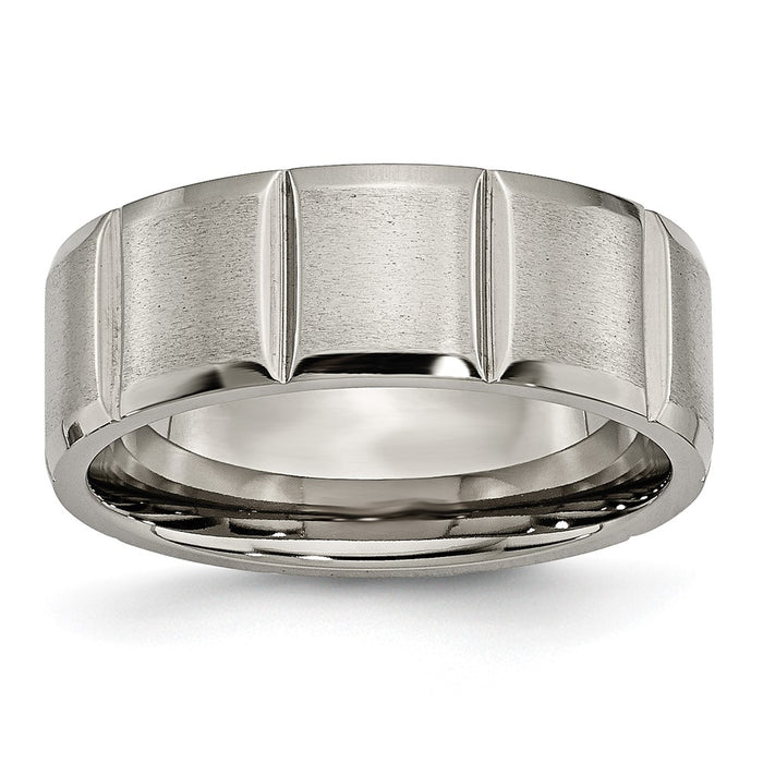 Buy Stylish 8mm Chisel Titanium Grooved Band - Exclusive Satin & Polished Finish-1