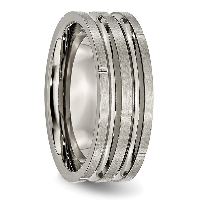 Buy Stylish 8mm Grooved Notched Titanium Band - Polished & Satin Finish-4