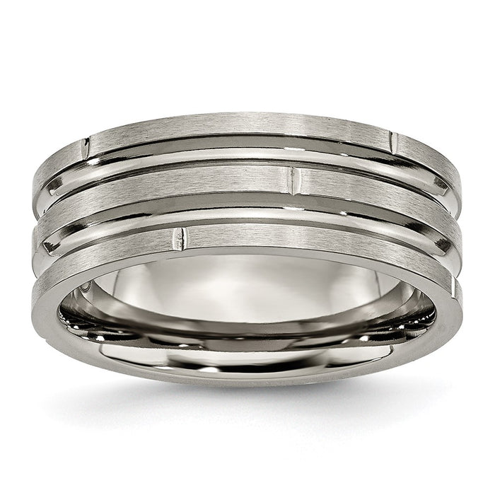 Buy Stylish 8mm Grooved Notched Titanium Band - Polished & Satin Finish-1