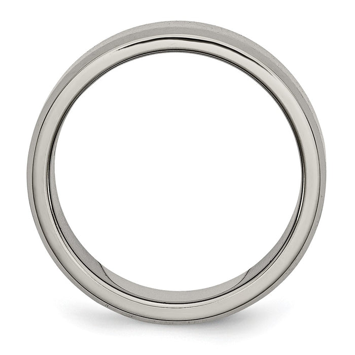 High-Quality 8mm Titanium Beveled Edge Band - Stylish Brushed Center & Cross Design-2