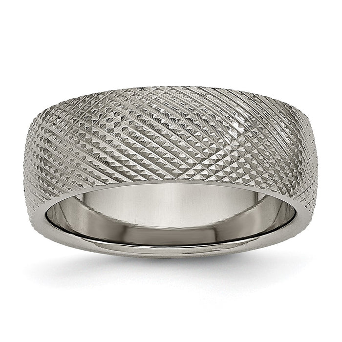 High-Quality 8mm Chiseled Titanium Band - Stylish Polished & Textured Finish-1