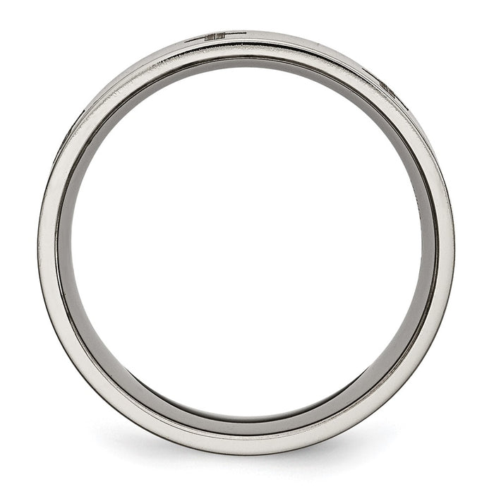 Buy Stylish 8mm Brushed Titanium Flat Band with Chiseled Cross Design-2