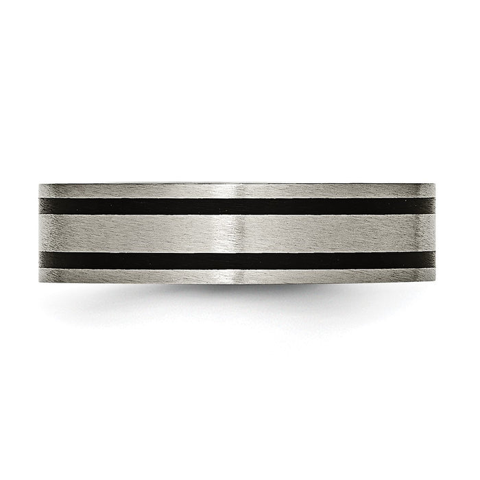 Buy Stylish 6mm Brushed Black Enamel Flat Band in Chisel Titanium | Luxury Ring-3