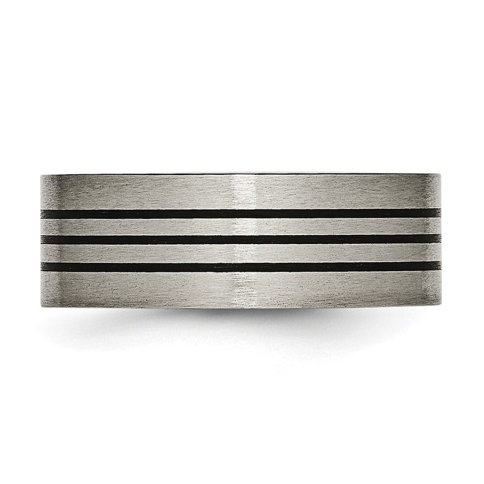 Buy Exclusive Chiseled Titanium 8mm Flat Band with Satin & Polished Stripes-3