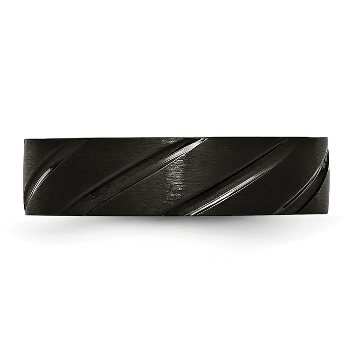 Shop Stylish 6mm Chisel Titanium Band - Brushed Black IP-Plated Swirl Design-3