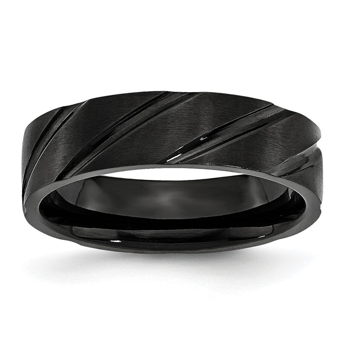 Buy Stylish 6mm Chisel Titanium Band - Brushed & Polished Black IP Design-1