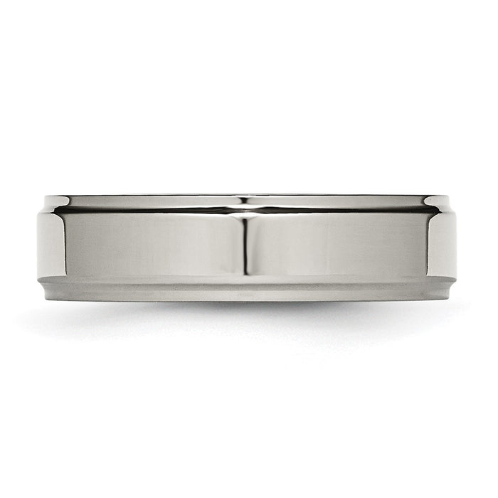 Buy Stylish Chisel Titanium 6mm Polished Ridged Edge Ring - Luxury Design!-3