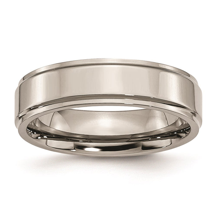 Buy Stylish Chisel Titanium 6mm Polished Ridged Edge Ring - Luxury Design!-1