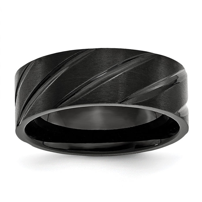 Buy Stylish 8mm Black IP-Plated Titanium Band - Brushed & Polished Design-1