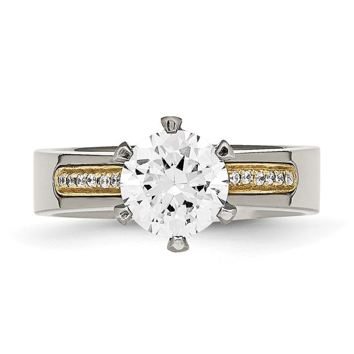 Buy Stylish Chiseled Titanium Ring with 14K Gold Inlay and CZ Stones-4