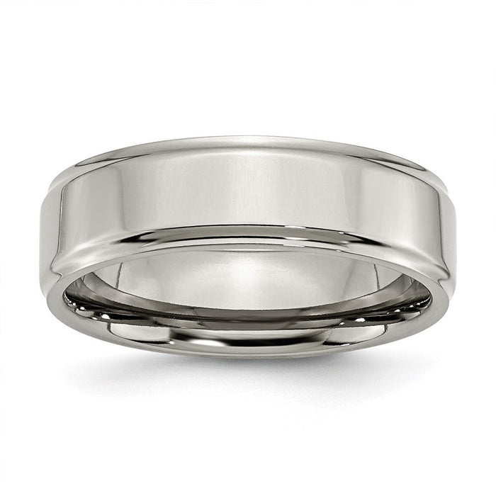 Buy Stylish 7mm Polished Titanium Band with Ridged Edges - High Quality Value-1