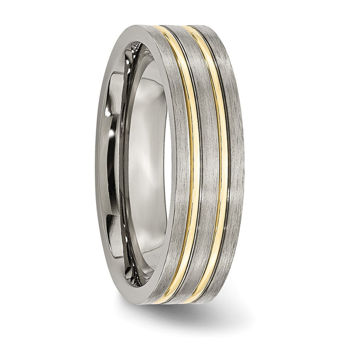 Buy Exclusive Brushed Yellow IP-Plated 6mm Grooved Titanium Band - Stylish Luxury!-4