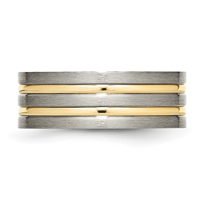 Exclusive 8mm Grooved Band in Chisel Titanium | Brushed Yellow IP-Plated Luxury-3