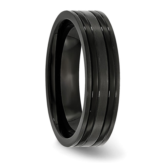 Buy Stylish 6mm Grooved Band - Brushed & Polished Black IP-Plated Titanium-4