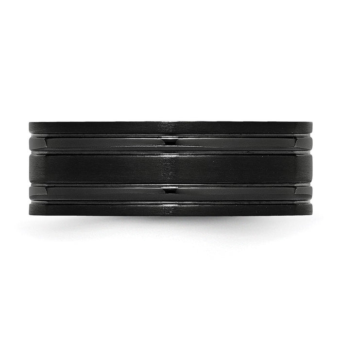 Buy Stylish 8mm Grooved Band in Brushed & Polished Black IP-Plated Titanium-3