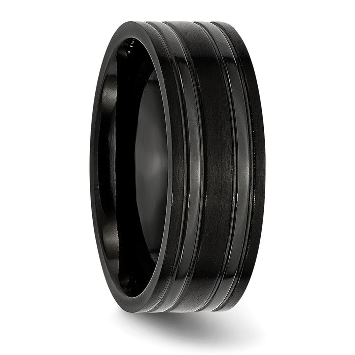 Buy Stylish 8mm Grooved Band in Brushed & Polished Black Titanium - Affordable Luxury!-4