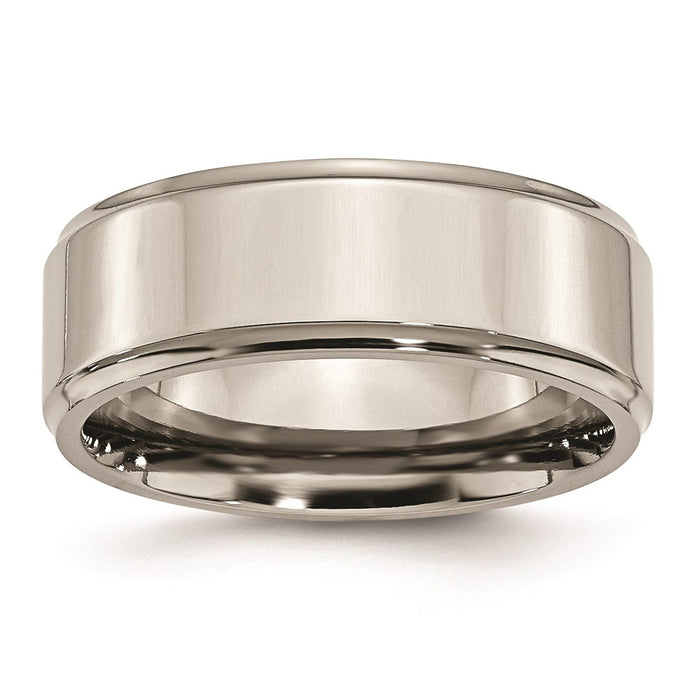 Exclusive 8mm Chisel Titanium Polished Band with Ridged Edges - Stylish Value-1