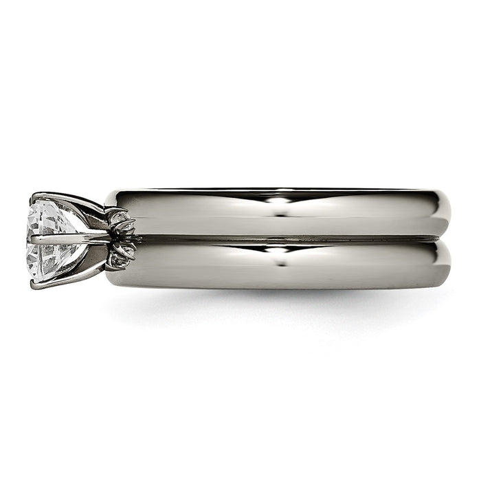 Buy Stylish Polished Titanium Chisel Ring with CZ Accents - 14K Gold Finish-3