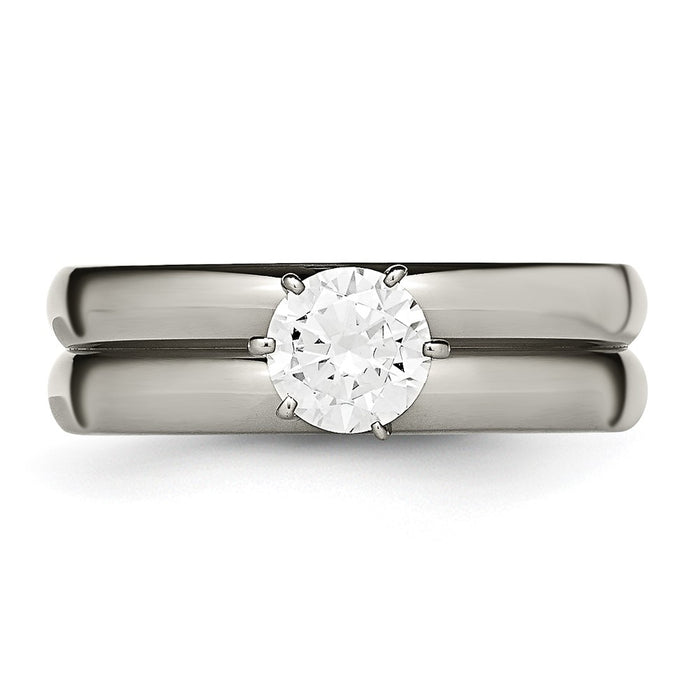 High-Quality Polished Titanium Chisel Ring with Cubic Zirconia Accents-4