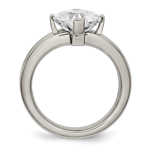 Buy Stylish Polished Titanium Chisel Ring with Cubic Zirconia Accents