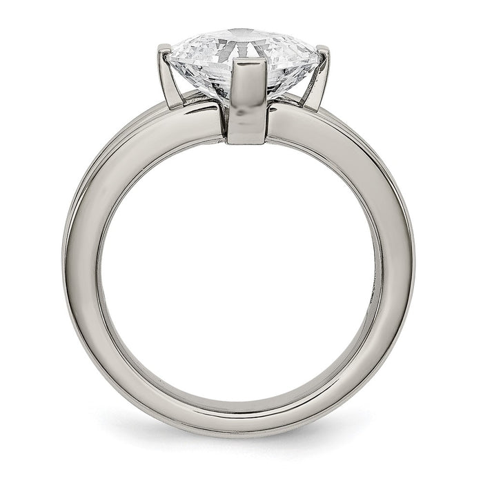 Buy Stylish Polished Titanium Chisel Ring with Cubic Zirconia Accents-2