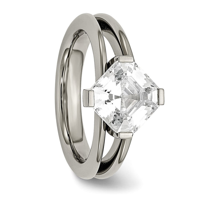 Buy Stylish Polished Titanium Chisel Ring with Cubic Zirconia Accents-5