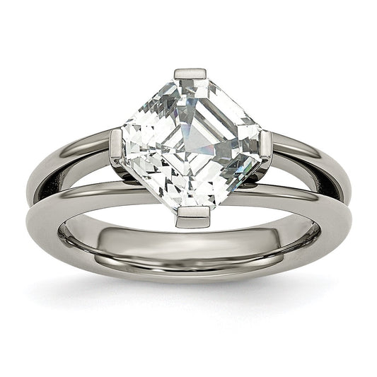 Buy Stylish Polished Titanium Chisel Ring with Cubic Zirconia Accents