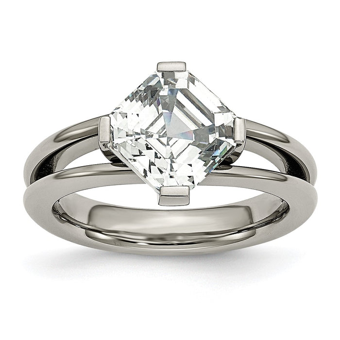 Buy Stylish Polished Titanium Chisel Ring with Cubic Zirconia Accents-1