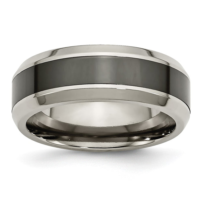 Buy Stylish 8mm Chiseled Titanium Band with Black Ceramic Center - Durable & Modern-1
