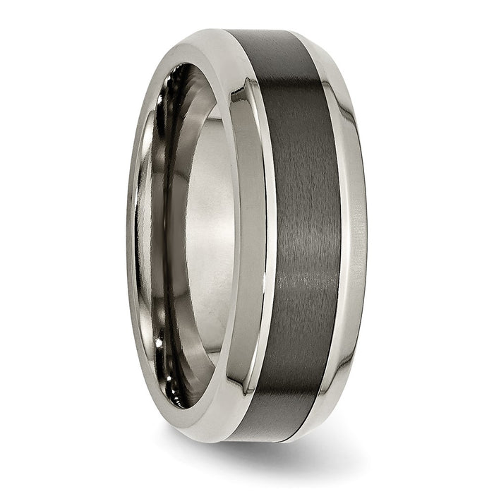 Exclusive 8mm Chiseled Titanium Beveled Band with Black Ceramic Center - Stylish Value-4