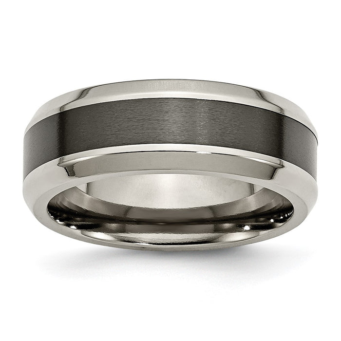 High-Quality Chiseled Titanium Ring - 8mm Beveled Band, Stylish Black Ceramic Center-1