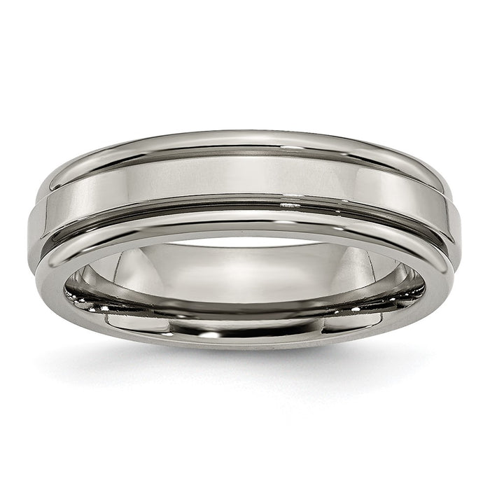 Buy Stylish Chisel Titanium Polished 6mm Grooved Edge Ring - Luxury Look-1