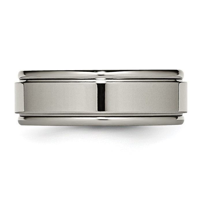 Buy 8mm Chisel Polished Titanium Band with Grooved Edge | Stylish Value Ring-3