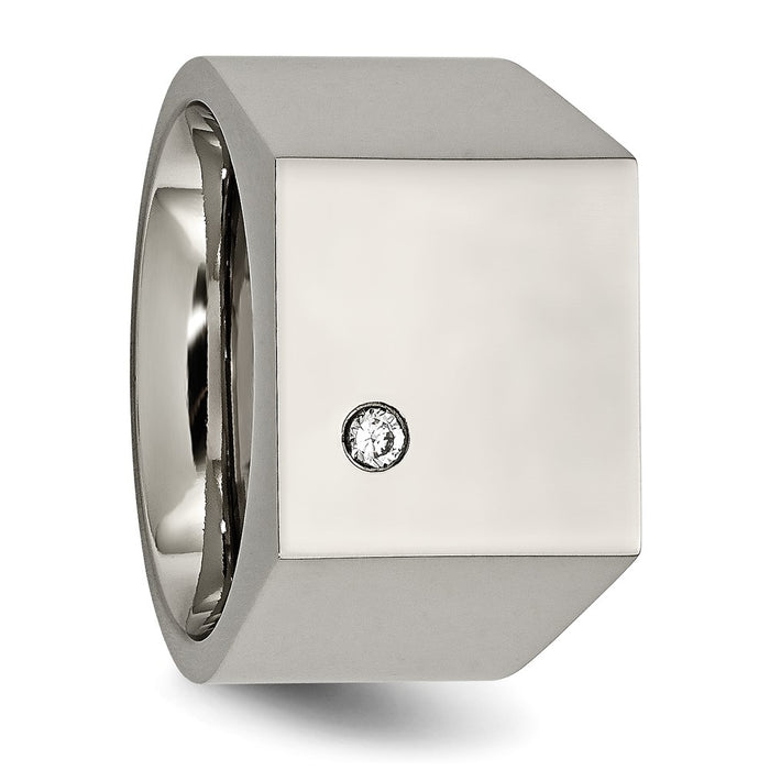 Exclusive Chisel Titanium Signet Ring with Cubic Zirconia - Stylish & Affordable-5