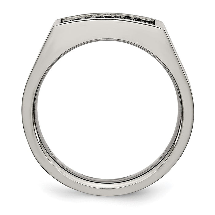 Buy Stylish Chisel Titanium Black IP-Plated CZ Signet Ring - 8mm, 14g-2