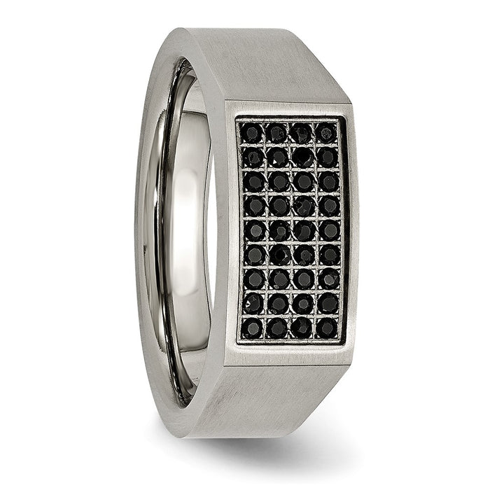Order Stylish Chisel Titanium Signet Ring, Black IP-Plated, Cubic Zirconia-5
