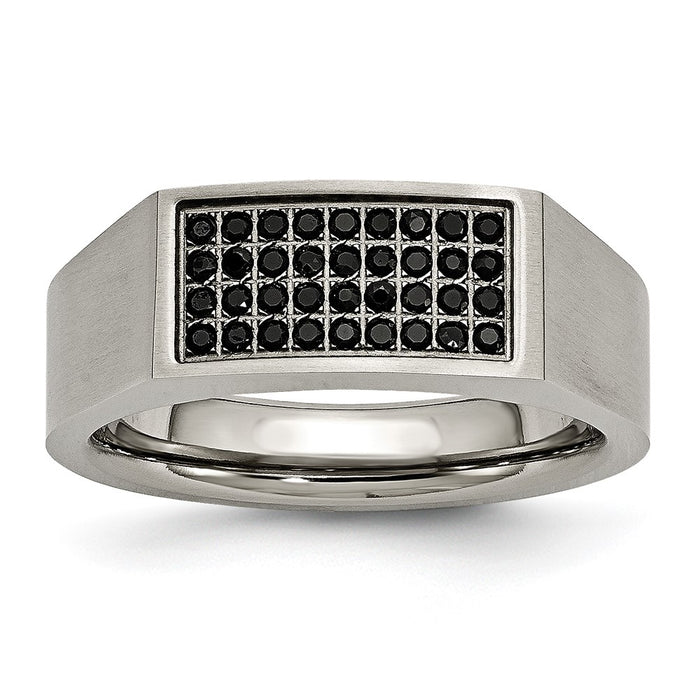 Order Stylish Chisel Titanium Signet Ring, Black IP-Plated, Cubic Zirconia-1