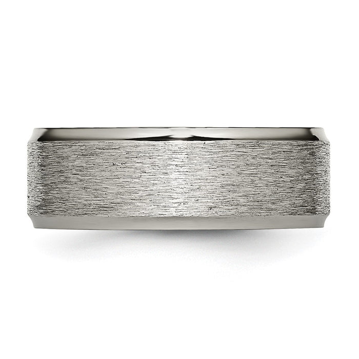 Buy Stylish Brushed Titanium Chisel 8mm Ridged Edge Band - Luxury Value Ring-3