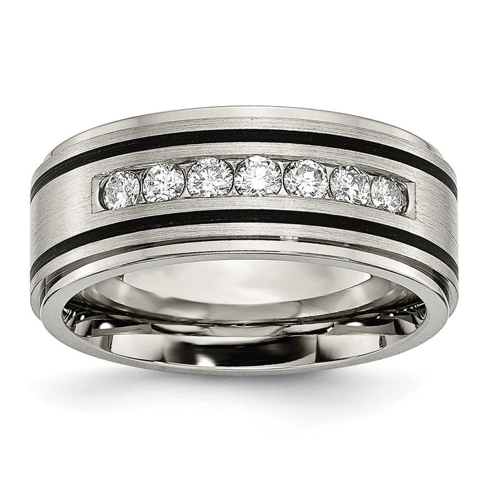 Buy Exclusive 9mm Titanium Brushed & Polished Band with 1/2 Carat Diamond Accent-1