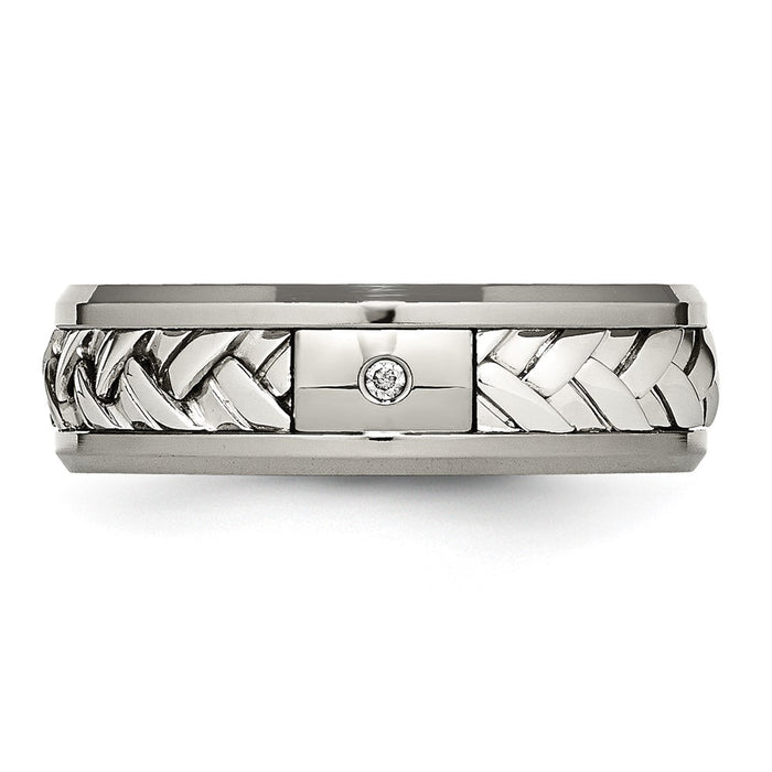 High-Quality 7mm Titanium Band with Sterling Silver Inlay & Diamond Accent-4