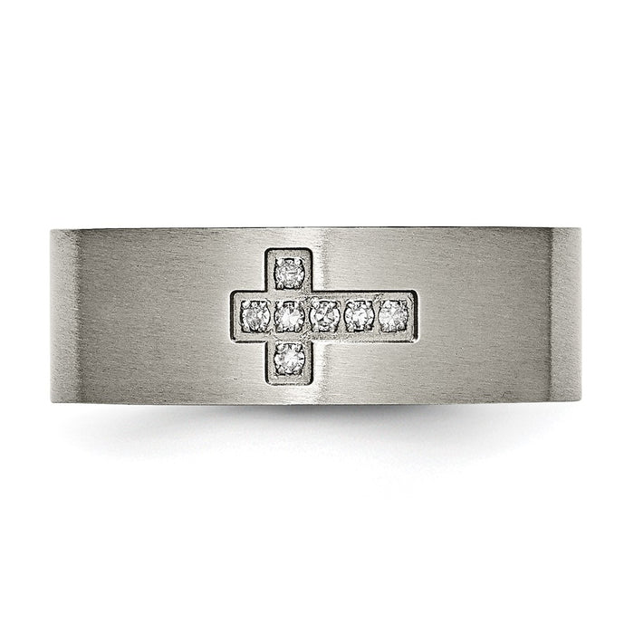 Buy Stylish Brushed Titanium 8mm Flat Band with 1/15 Carat Diamond Accent-4