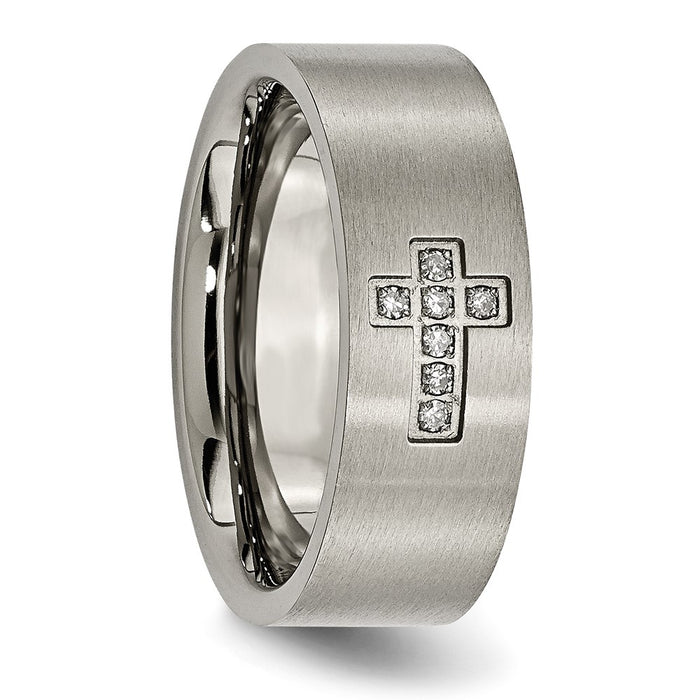 Buy Stylish Brushed Titanium 8mm Flat Band with 1/15 Carat Diamond Accent-5